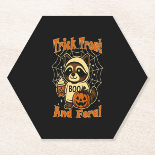 Trick Treat and Feral Cute Halloween Paper Coaster