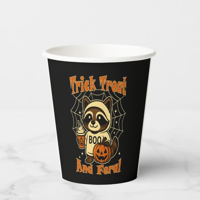 Trick Treat and Feral Cute Halloween Paper Cups (Front)