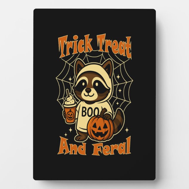 Trick Treat and Feral Cute Halloween Plaque (Front)