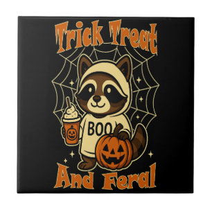Trick Treat and Feral Cute Halloween Tile