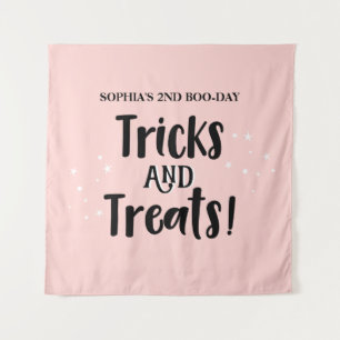 Tricks and Treats BOO-DAY Halloween Birthday sign Tapestry