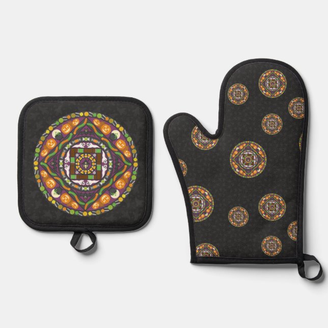 Tricks and Treats Mandala Oven Mitt & Pot Holder Set (Front)