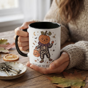 Tricks Are The Best Treats Vintage Pumpkin Skeleto Mug