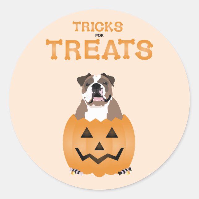 Tricks For Treats English Bulldog Orange Classic Round Sticker (Front)