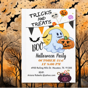 Tricks Or Treats Cute Ghost Halloween Invitation