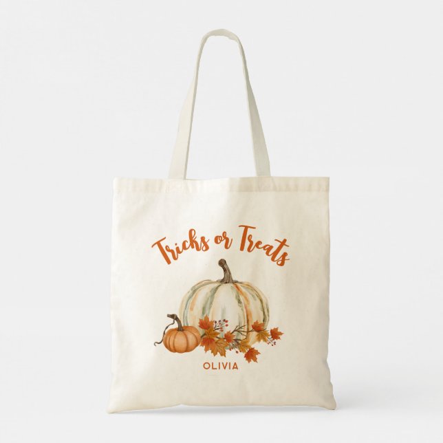 Tricks or Treats Cute Personalised Halloween Tote Bag (Back)