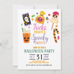 Tricks Treats Halloween Sweets Invites Party