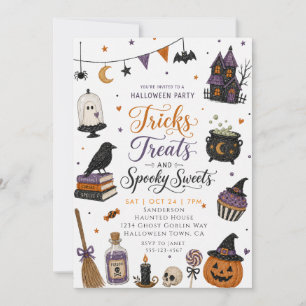 Tricks Treats Spooky Sweets Halloween Party Invitation