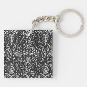 Trickster Black and White Abstract India Ink Art Key Ring