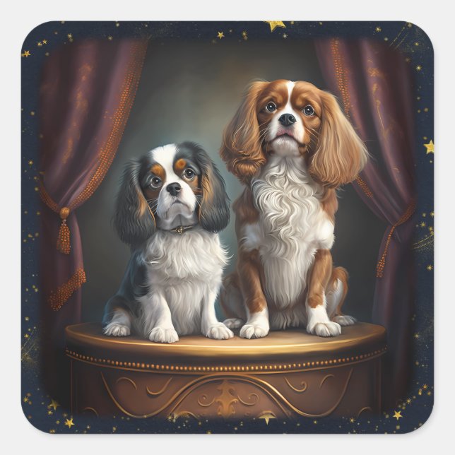 Tricolor and Blenheim Cavalier King Charles  Square Sticker (Front)