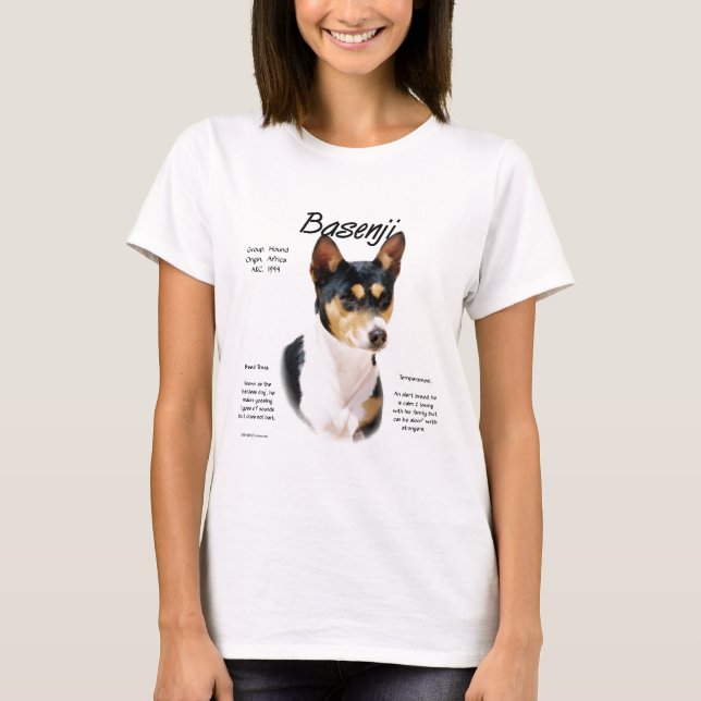 Tricolor Basenji History, All about Basenjis T-Shirt (Front)