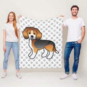 Tricolor Beagle Cartoon Dog And Paws Fleece Blanket