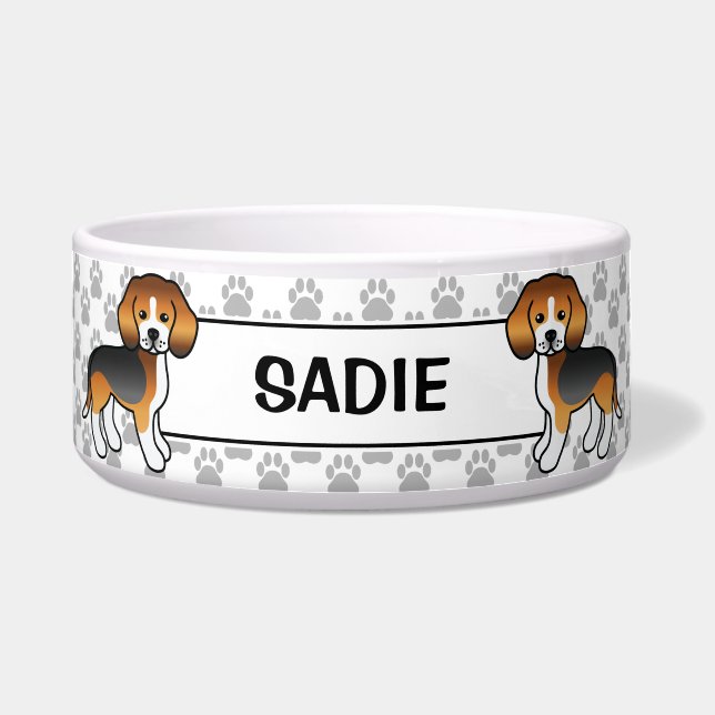 Tricolor Beagle Cute Cartoon Dog & Name (Front)