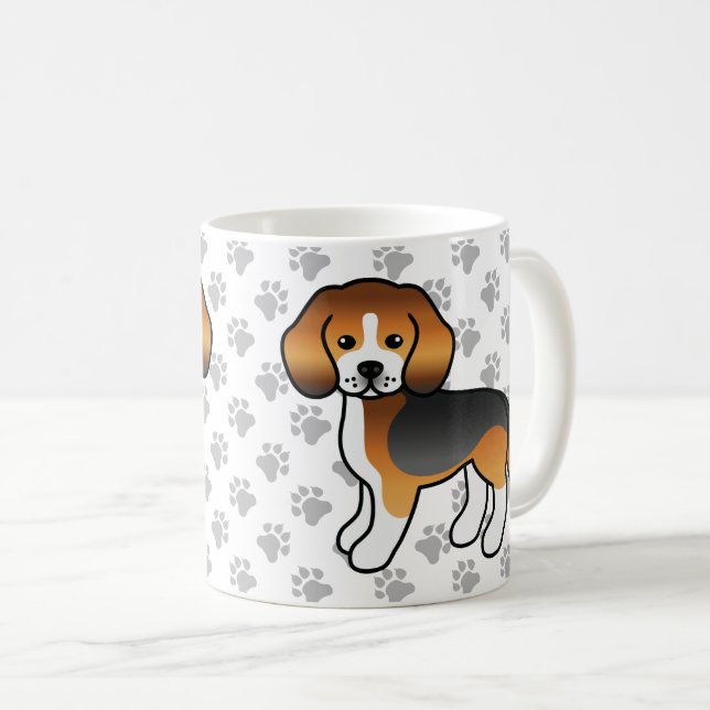 Tricolor Beagle Cute Cartoon Dog & Paws Coffee Mug (Front Right)