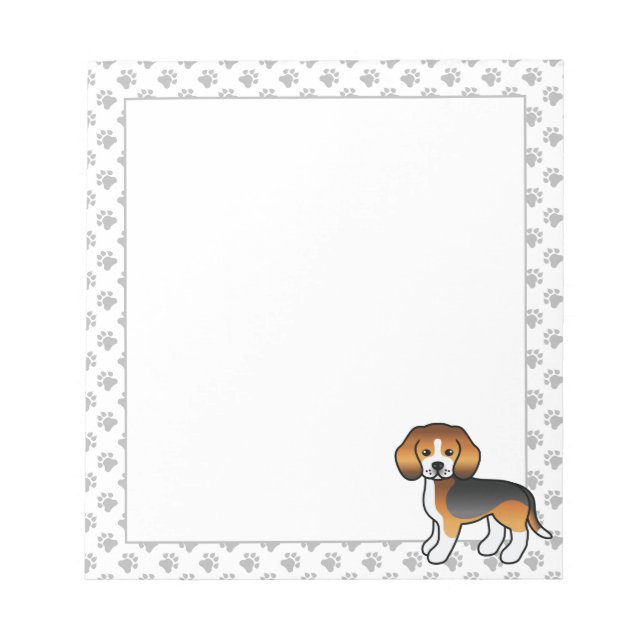 Tricolor Beagle Cute Cartoon Dog & Paws Notepad (Front)