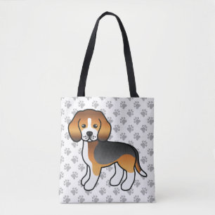Tricolor Beagle Cute Cartoon Dog & Paws Tote Bag