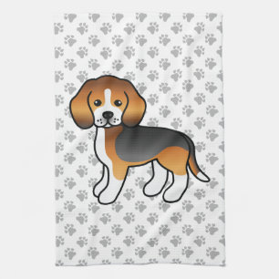 Tricolor Beagle Cute Cartoon Dog Tea Towel