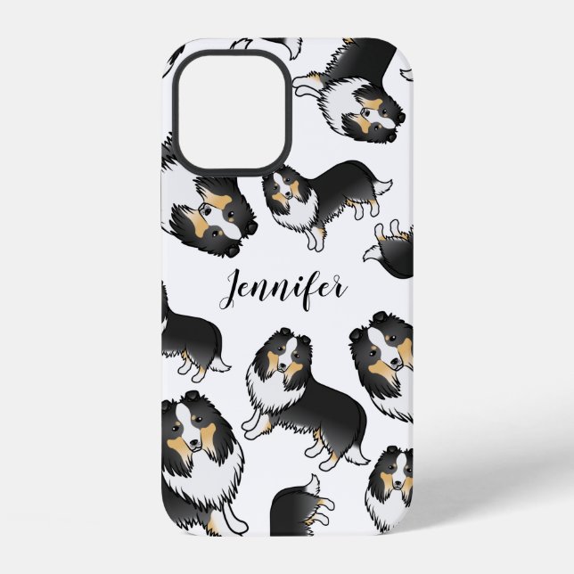 Tricolor Cartoon Sheltie Dog Pattern & Name iPhone Case (Back)