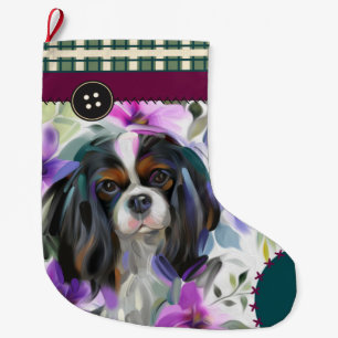 Tricolor Cavalier Christmas Stocking chequered