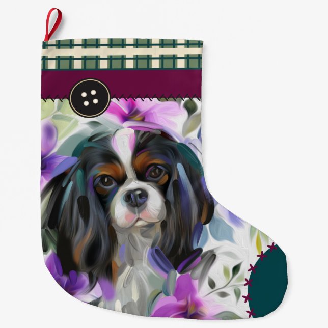 Tricolor Cavalier Christmas Stocking | chequered (Front)