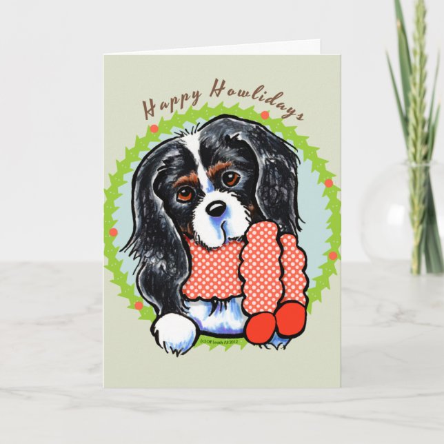 Tricolor Cavalier CKCS Happy Howlidays Holiday Card (Front)