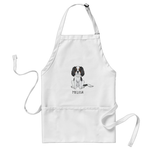 Tricolor Cavalier King Charles Spaniel Dog & Name Standard Apron (Front)