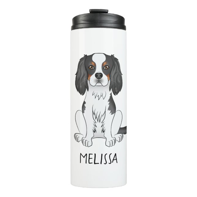 Tricolor Cavalier King Charles Spaniel Dog & Name Thermal Tumbler (Front)