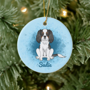 Tricolor Cavalier King Charles Spaniel Dog On Blue Ceramic Tree Decoration