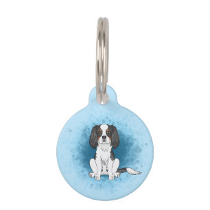Tricolor Cavalier King Charles Spaniel Dog On Blue Pet Tag