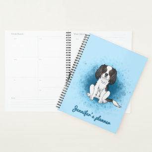 Tricolor Cavalier King Charles Spaniel Dog On Blue Planner