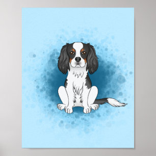 Tricolor Cavalier King Charles Spaniel Dog On Blue Poster