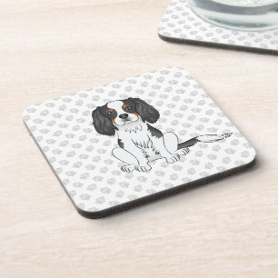 Tricolor Cavalier King Charles Spaniel Dog & Paws Coaster