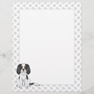 Tricolor Cavalier King Charles Spaniel Dog & Paws Custom Letterhead