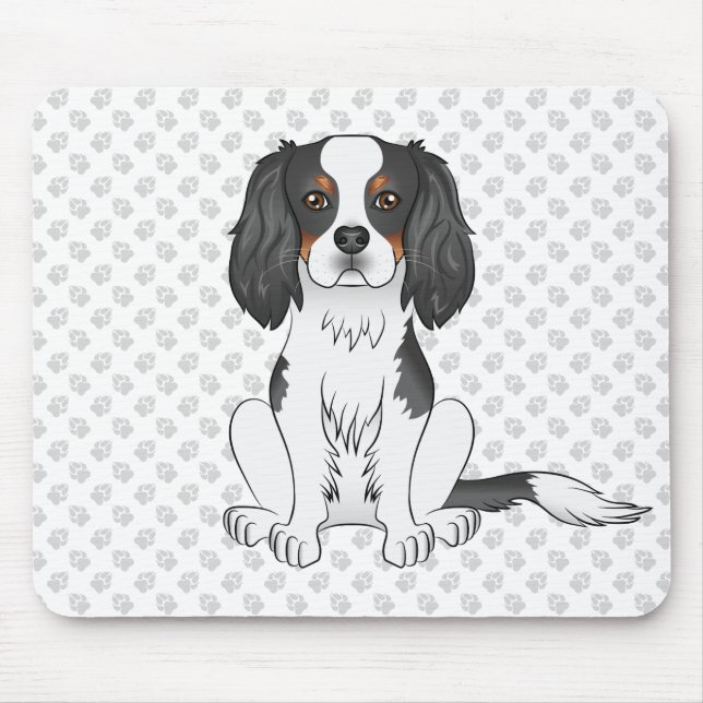 Tricolor Cavalier King Charles Spaniel Dog & Paws Mouse Mat (Front)