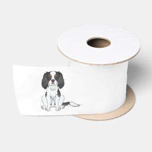 Tricolor Cavalier King Charles Spaniel Dog Sitting Satin Ribbon