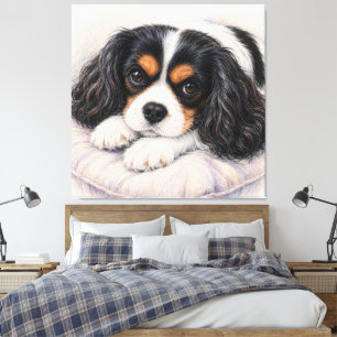 Tricolor Cavalier King Charles Spaniel Resting on Canvas Print