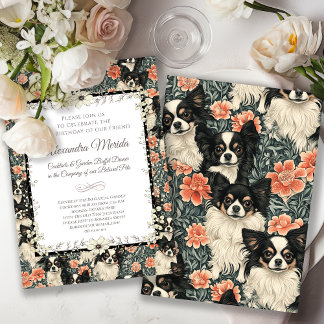 Tricolor Chihuahuas William Morris Style Floral Invitation