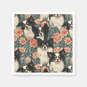 Tricolor Chihuahuas William Morris Style Floral Napkin