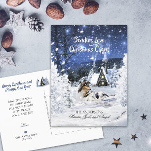 Tricolor Collie & Lambs in Snowy Night - Holiday Postcard
