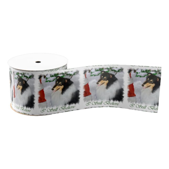 Tricolor Collie Meets Santa Christmas Grosgrain Ribbon (Spool)