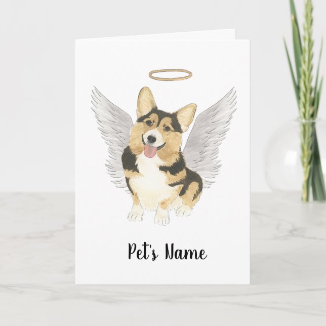 Tricolor Corgi Sympathy Memorial Card (Front)