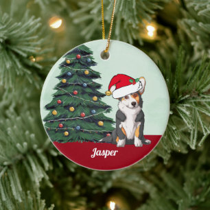 Tricolor Corgi with Tail Personalized Christmas Ceramic Tree Decoration