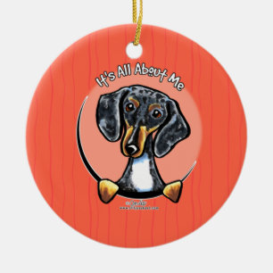 Tricolor Dapple Dachshund IAAM Ceramic Tree Decoration