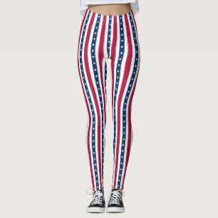 Tricolor Horizontal Stripes & Stars Leggings