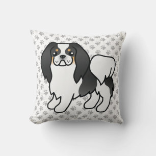 Tricolor Japanese Chin Cartoon Dog & Paws Cushion