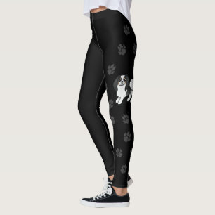 Tricolor Japanese Chin Cartoon Dog & Paws Leggings