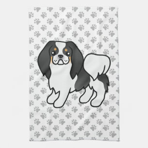 Tricolor Japanese Chin Cartoon Dog & Paws Tea Towel