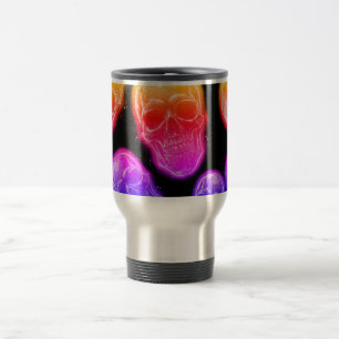 Tricolor Neon Skull Cyberpunk Synthwave Glow Gamer Travel Mug