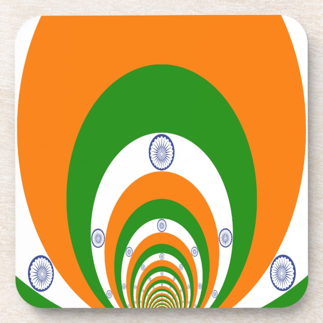 Tricolor of  a very deep saffron, white GREEN Coaster (Front)