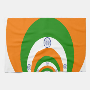Tricolor of a very deep saffron, white GREEN Tea Towel